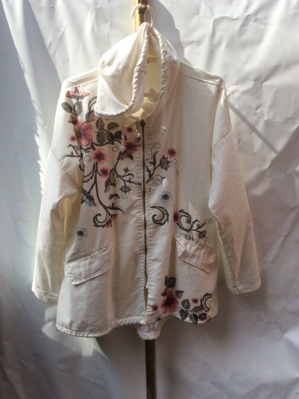 Made in Italy Floral Print Jacket - Cream Cotton Blend - XL